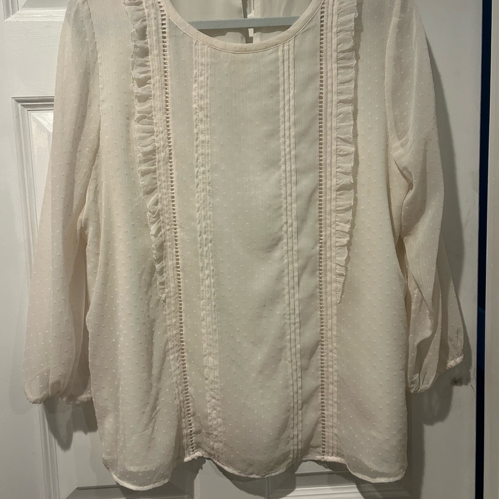 LOFT Cream Ruffled Bib Collar Blouse